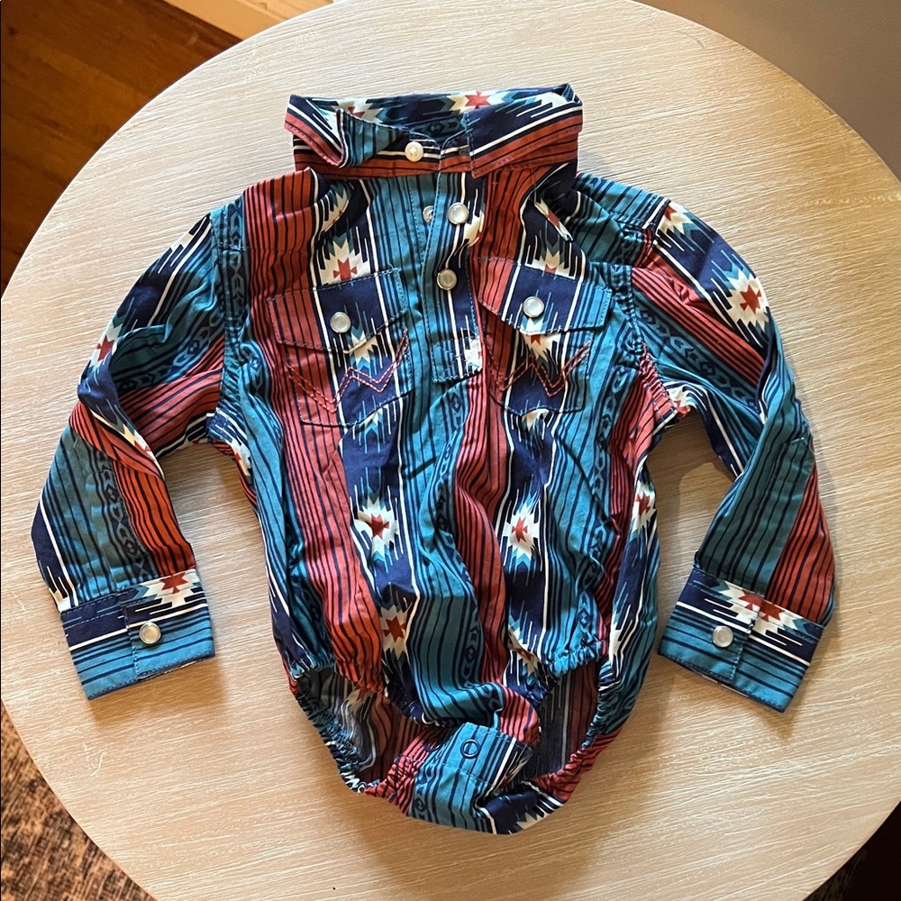 Kids' Southwestern Stripe Button-Up Bodysuit - Blue & Red